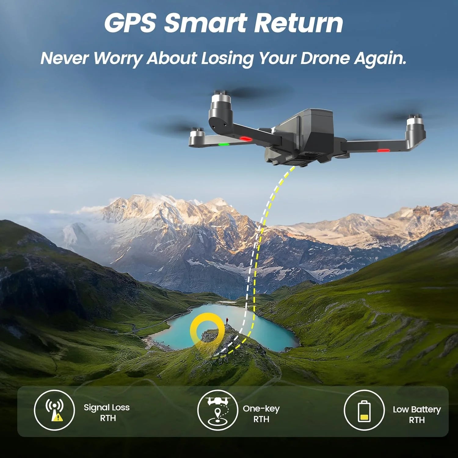Drones with Camera for Adults 4K,  WF30 GPS Foldable Drone for Beginners, Auto Return Home, Brushless Motor, 5G Transmission, 2 Batteries, Black