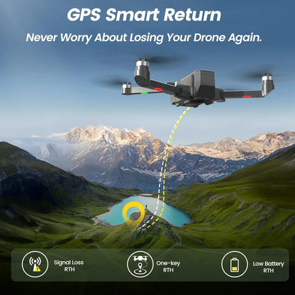 Drones with Camera for Adults 4K,  WF30 GPS Foldable Drone for Beginners, Auto Return Home, Brushless Motor, 5G Transmission, 2 Batteries, Black