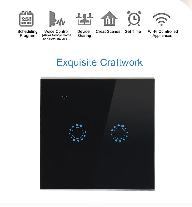 Smart Home Automation Wifi Switch 2 Gang Ewelink App Control for Smart Home System Smart Touch Switch 220V EU/UK Standard
